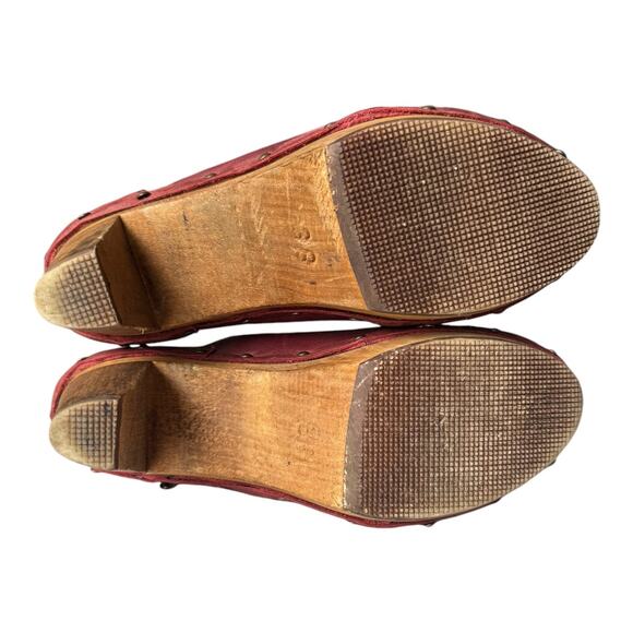 Sanita Theodora Nubuck Leather Clog Studded Wood platform 3" Heel size (38) 7 - Picture 12 of 16